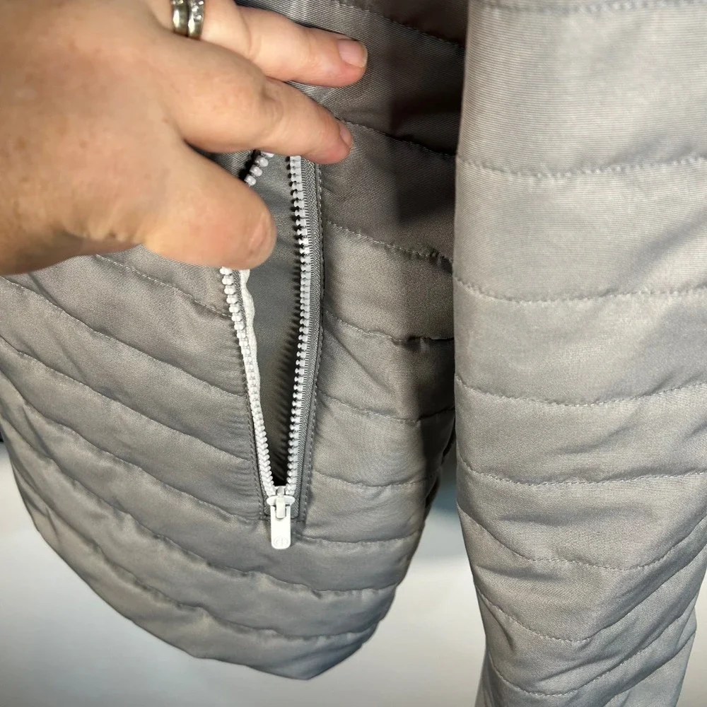 Original Fables Colorblock‎ Puffer Jacket Hooded Full Zip XLarge Gray White